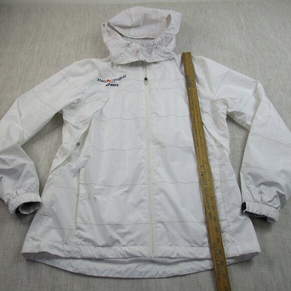 Asics New York City Marathon Jacket Womens 12 White Windbreaker Hooded Full Zip‎ - Picture 13 of 16